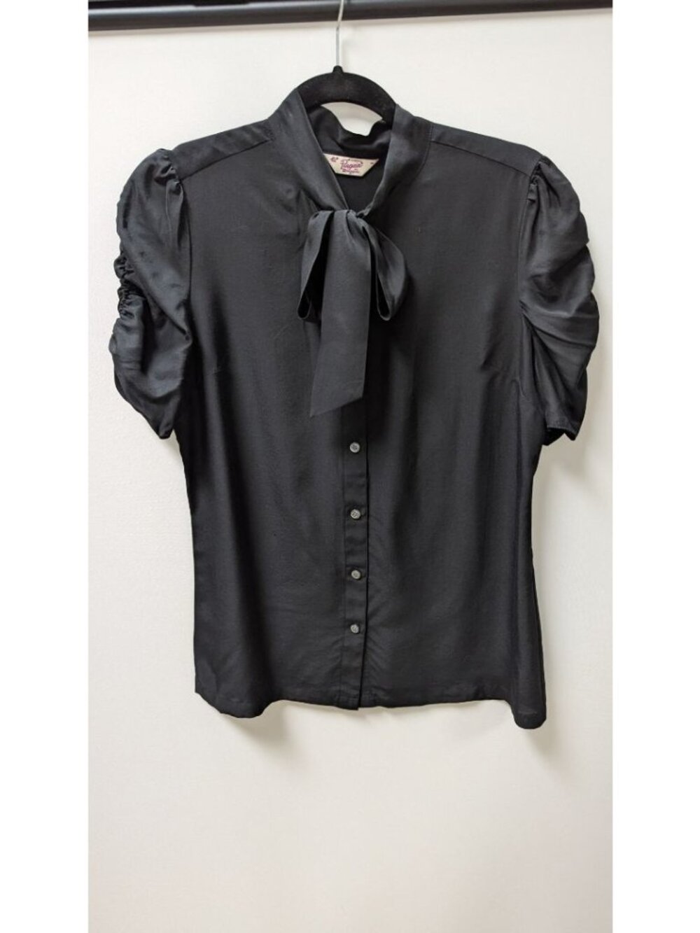 Original Penguin Black Silk-Blend Button-Down Blouse